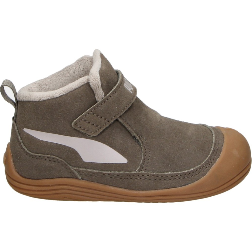 PUMA | Zapatillas Barefoot Puma Kitten Mid Premium Infantiles – Zapatilla Water Repellent en Gris Oscuro con Cierre Adhesivo – Flexible y Ligera – Puntera Reforzada – Modelo 407459-01