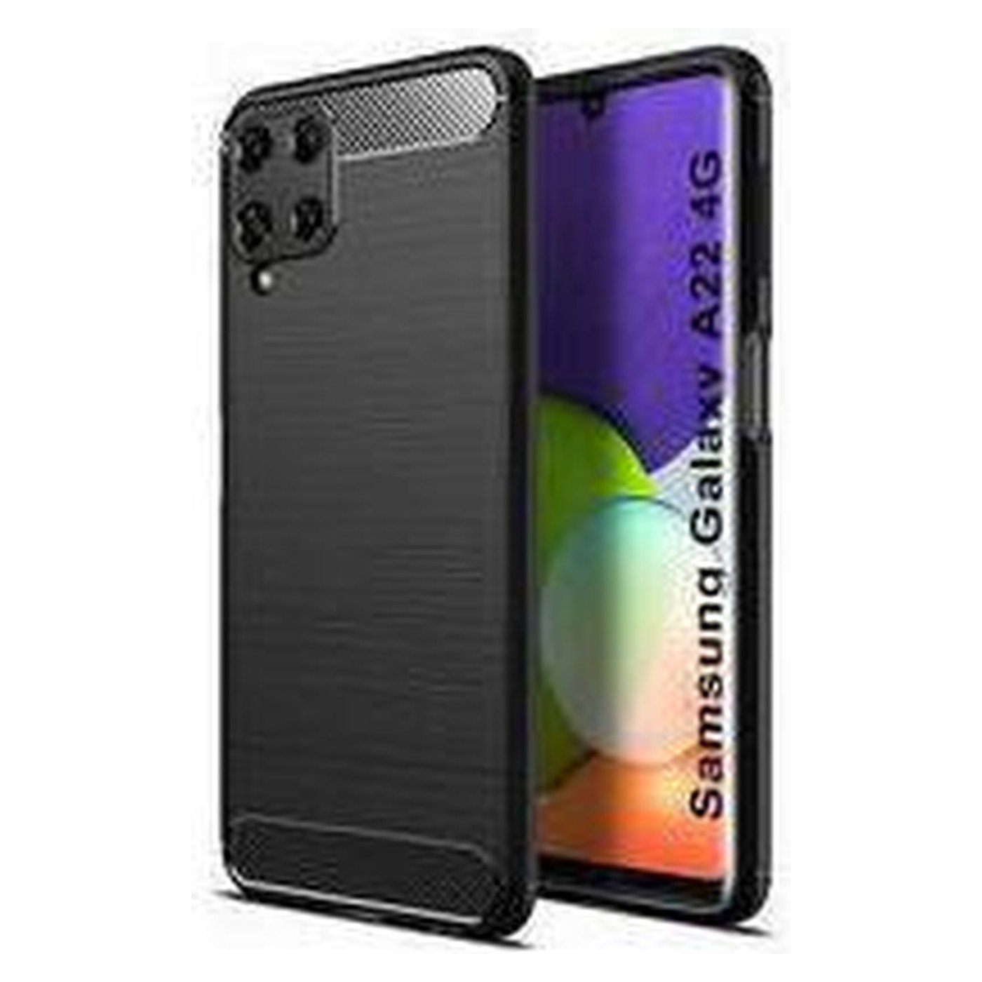 Funda silicona Samsung Galaxy A22 4G / M32 4G, alta protección e inserciones símil a fibra de carbono negro