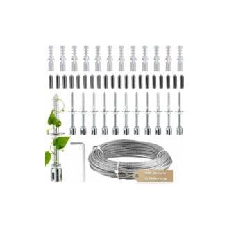 CA Soporte para plantas trepadoras - Kit completo de acero inoxidable con soporte de pared y cuerda - Diámetro 3 mm - Longitud 16 m