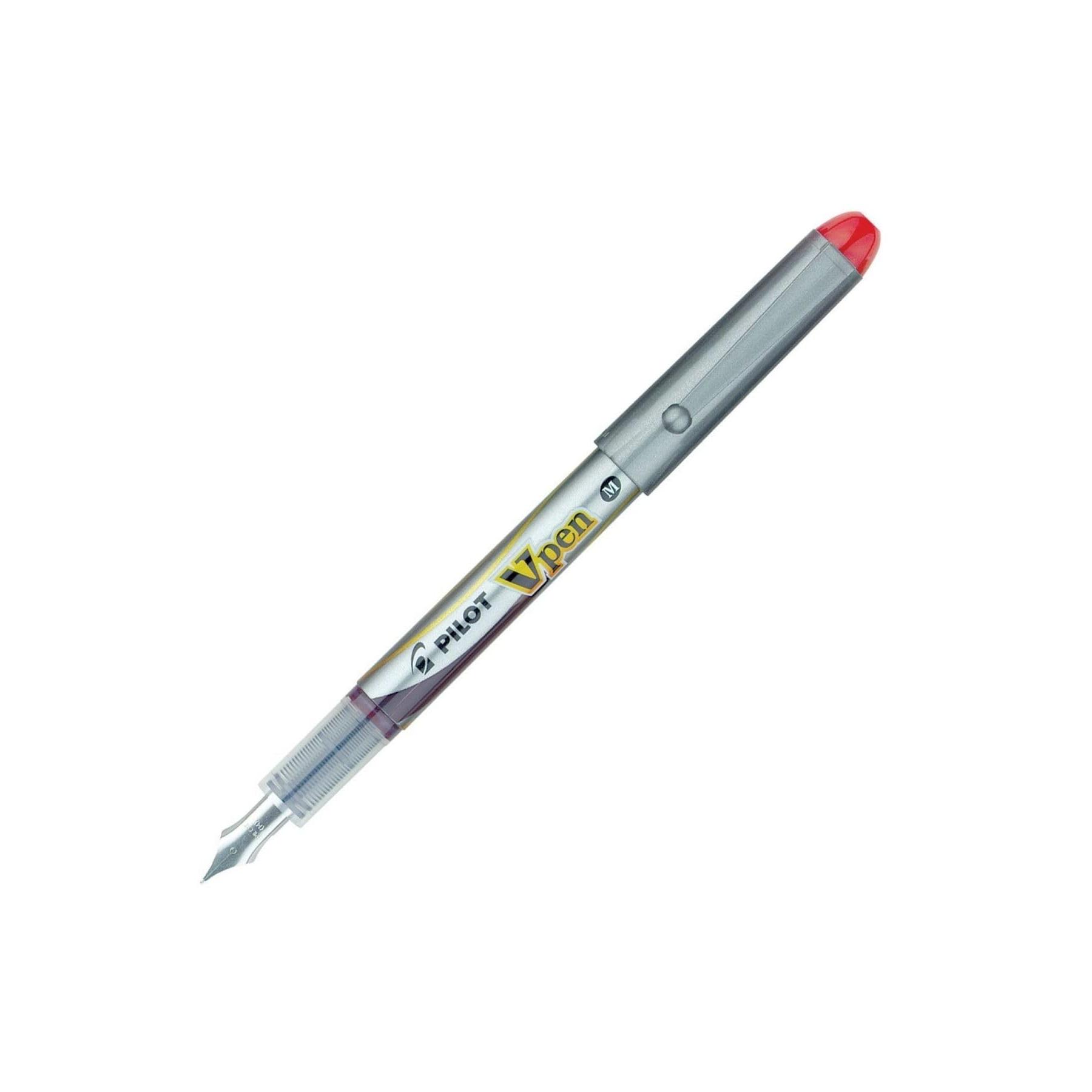 Pilot – Lote de 3 bolígrafos desechables V-Pen Silver punta media, color rojo