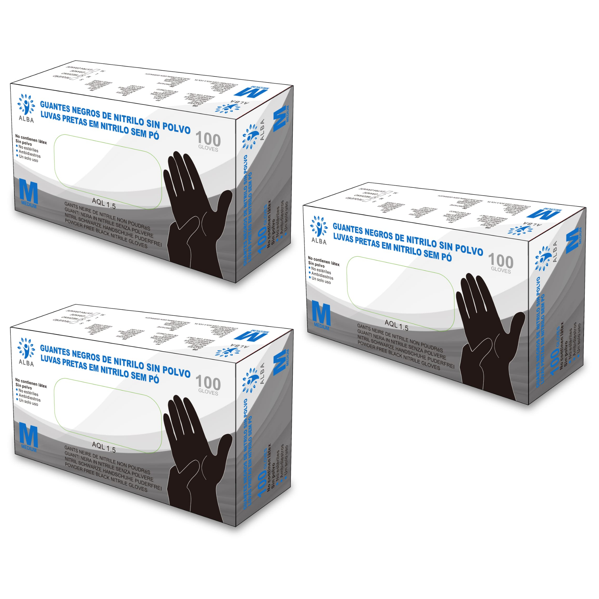 Start Electric  Guantes de Nitrilo Negros sin Polvo 100 Unidades - Para Laboratorios, Industria, Alimentación y Uso Médico  Marca Alba
