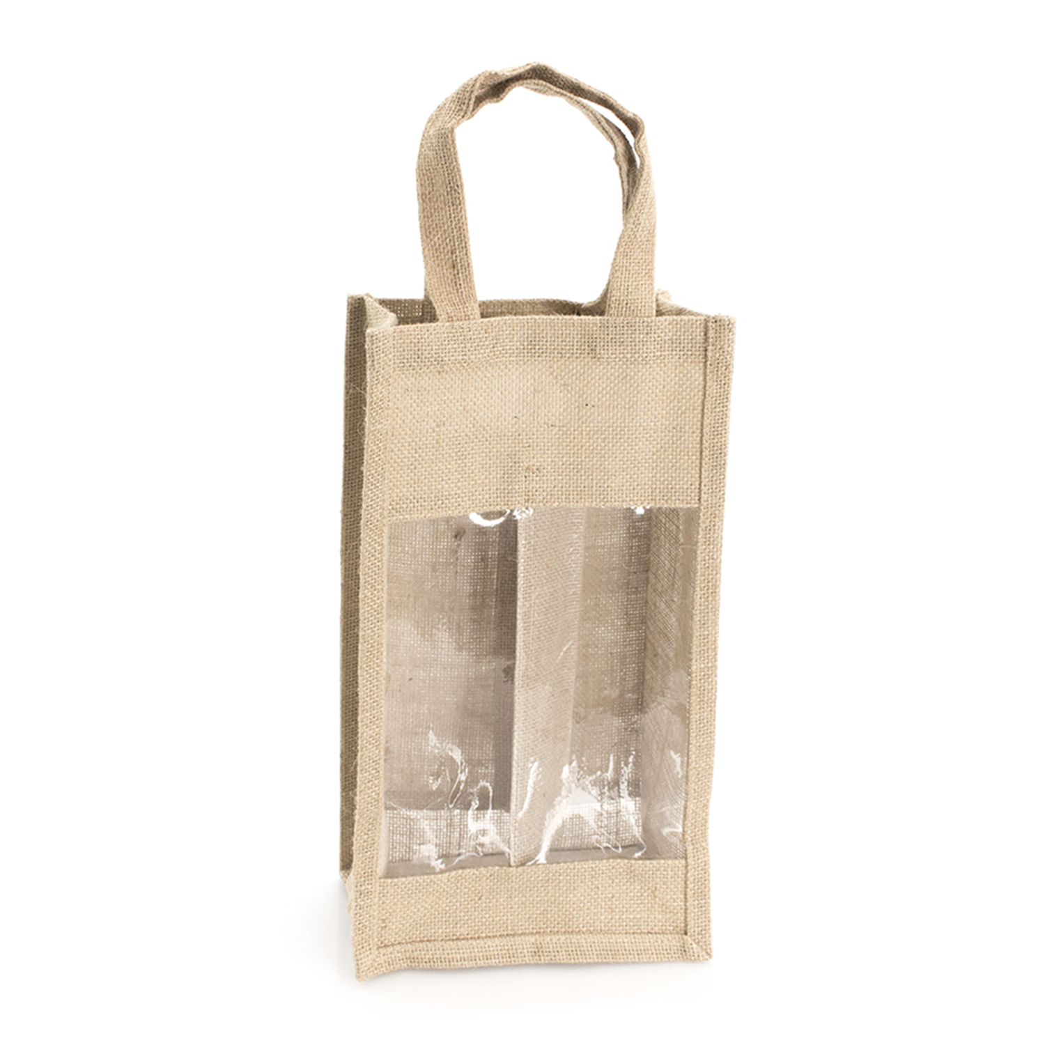 Koop, bolsa de yute laminado con compartimento individual para 2 botellas de vino de 75 cl. 9x9x35cm