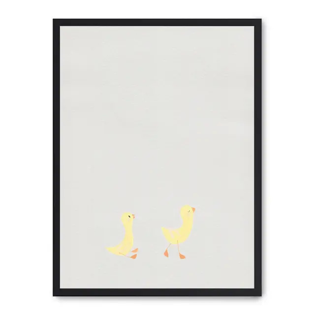 Lámina con marco negro TWO DUCKLES 21x30 cm, Póster impreso en papel de primera calidad de 180gr, montado sobre marco de madera MDF acabado en negro., Infantil - Bebé
