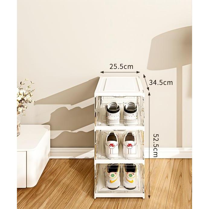 Zapatero plegable 3 niveles/ Estantería Apilable de 3 Niveles para Zapatos - Organizador Plegable Antipolvo con Puertas, Organizador de Multiusos para Accesorios, Diseño Blanco transparente y negro transparente