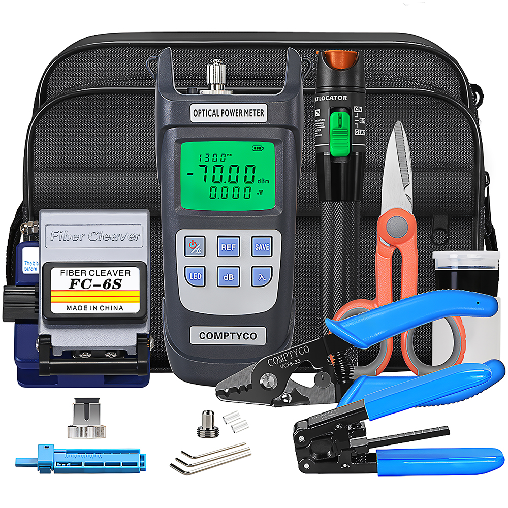 OmHO Kit de Herramientas de Fibra óptica de 21 Piezas - Cuchilla de Fibra FC-6S - Sensor de Potencia óptica Y710A - Localizador Visual de Fallos de 30mw