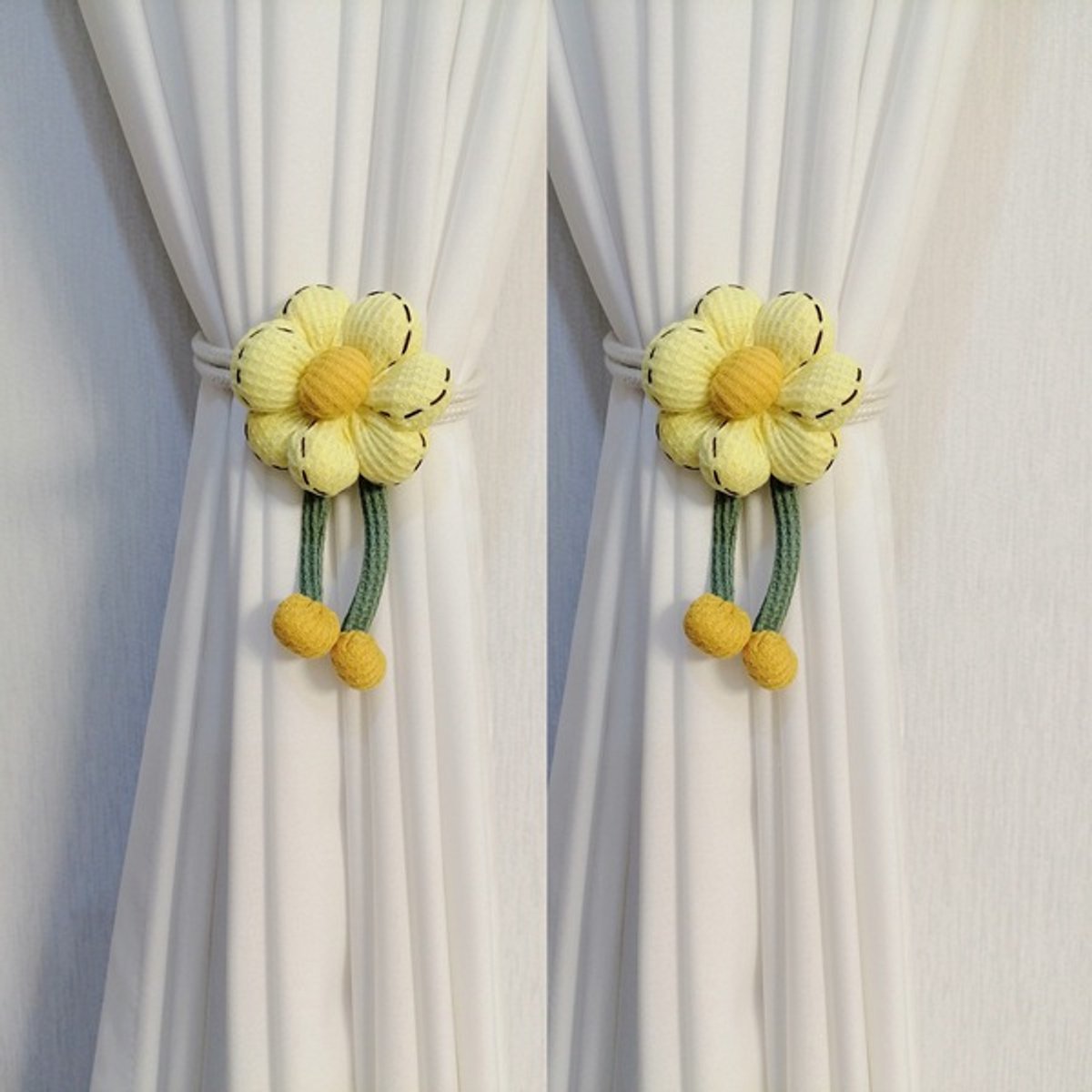 Paquete de 2 lazos para cortinas con motivo floral, sujeta cortinas tejidos a mano para la decoración de oficinas y hogares.