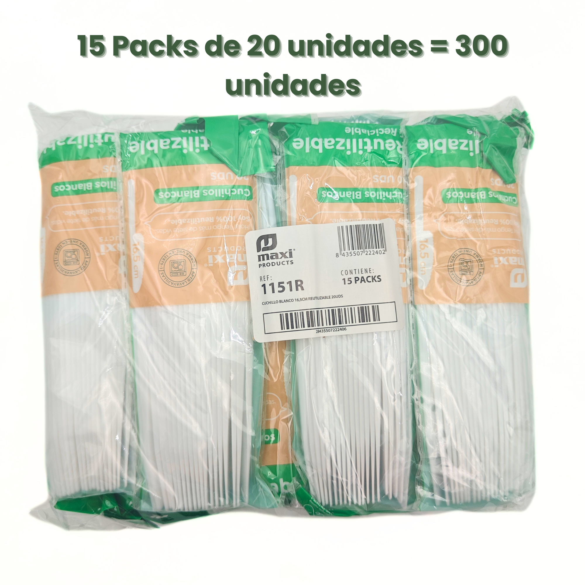 TopRed | Cuchillo plástico color blanco desechable 100% reciclable 16.5cm | Marca Maxi Products