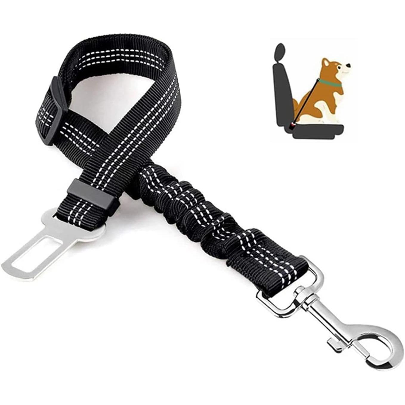 Cinturones de seguridad para perros para automóviles - Cinturón de seguridad para perros Bungee elástico ajustable - Arnés de seguridad para perros resistente y duradero - Cinturón de seguridad para perros para automóviles 360 grados (NEGRO)