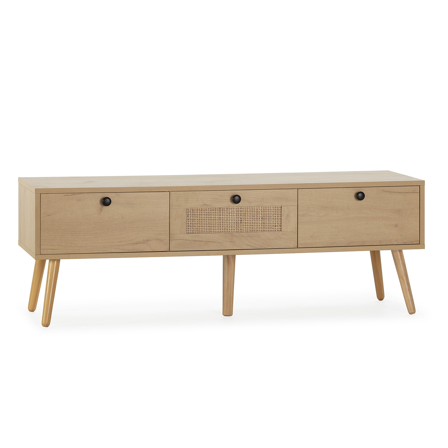 Mueble de TV de ratán modelo Bella 3 puertas, 120x39x41,5cm color roble VS Venta-Stock