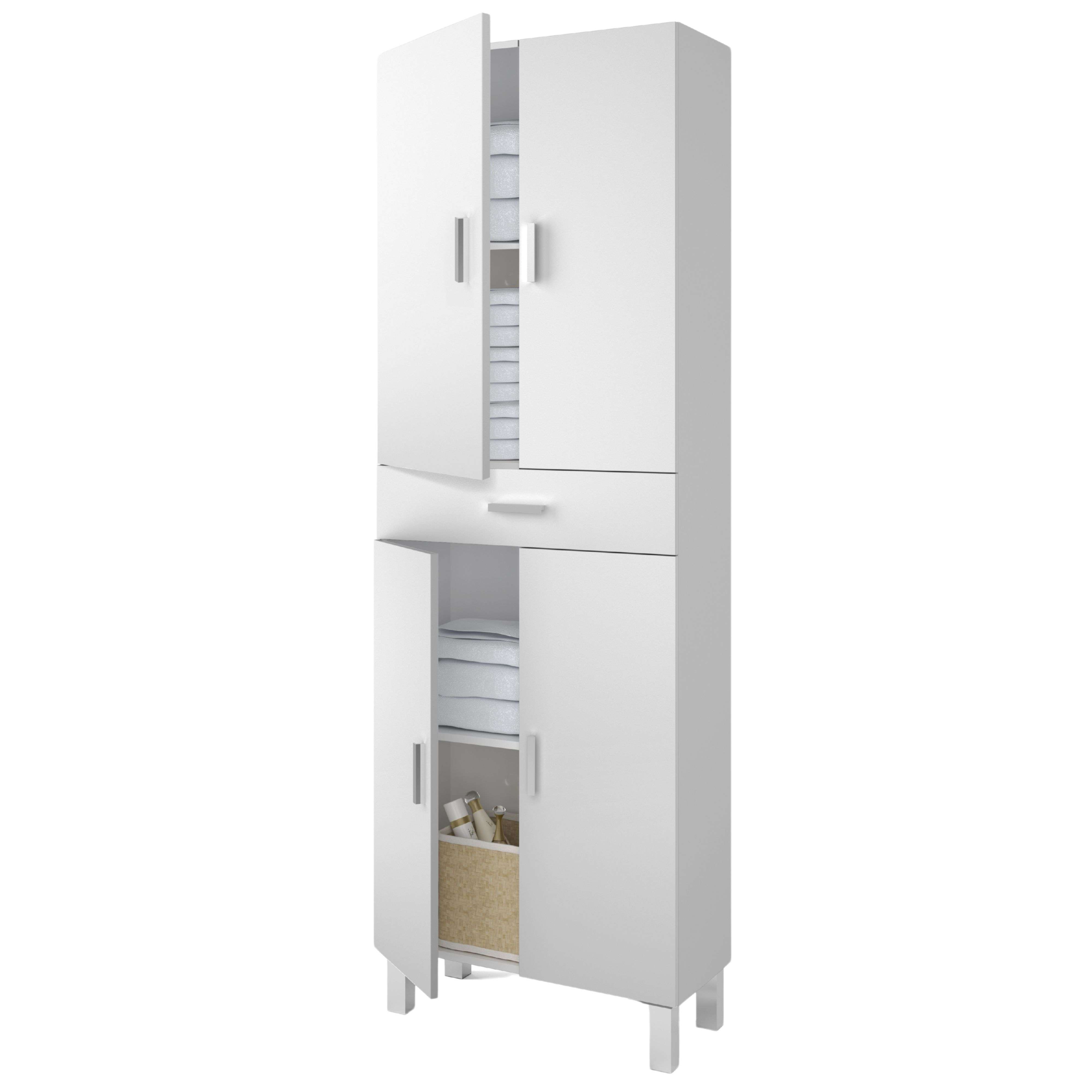 Miroytengo Armario de baño Galatea, con 4 Puertas Abatibles, en color Blanco brillante y fabricado en Melamina 182x60x29 cm