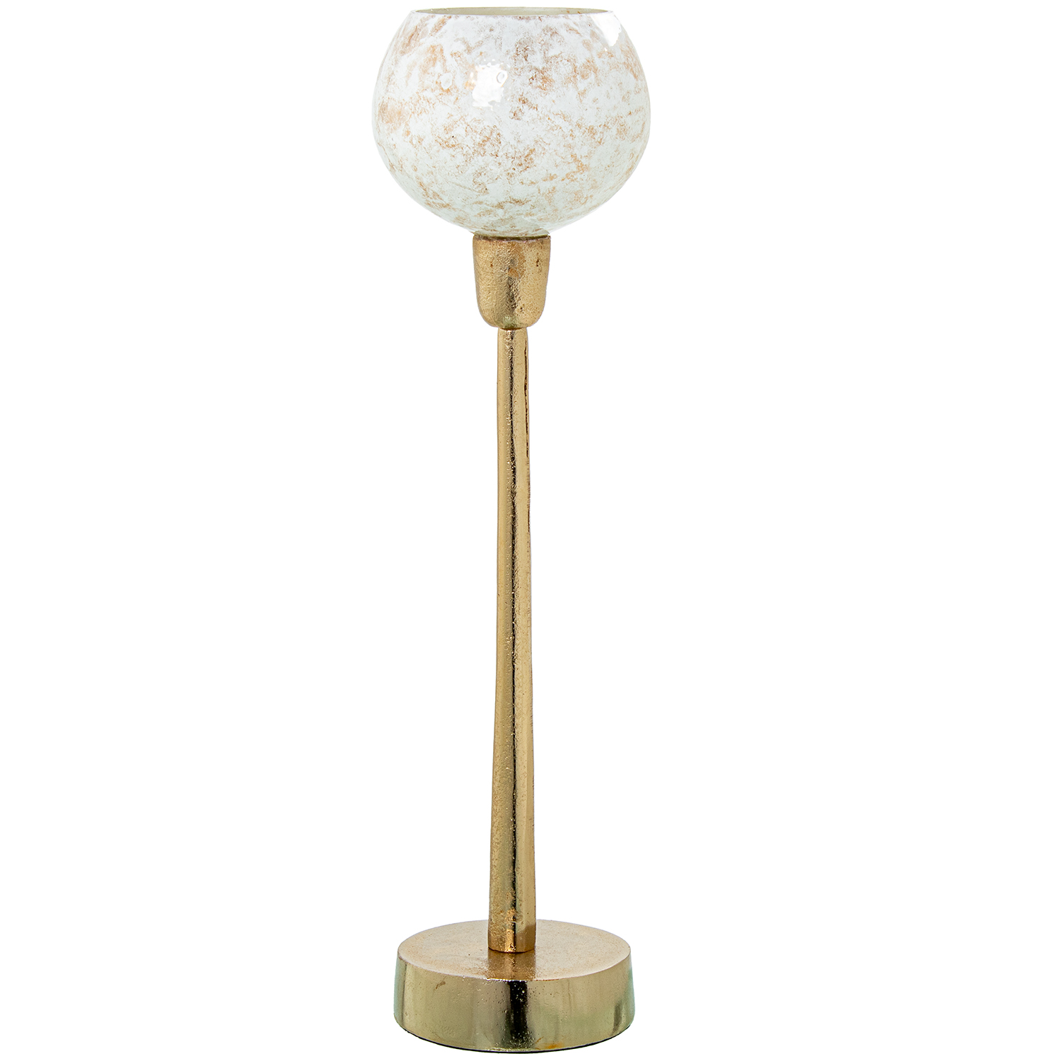 Portavelas cristal, aluminio dorado 10x44cm base: 10, 5cm