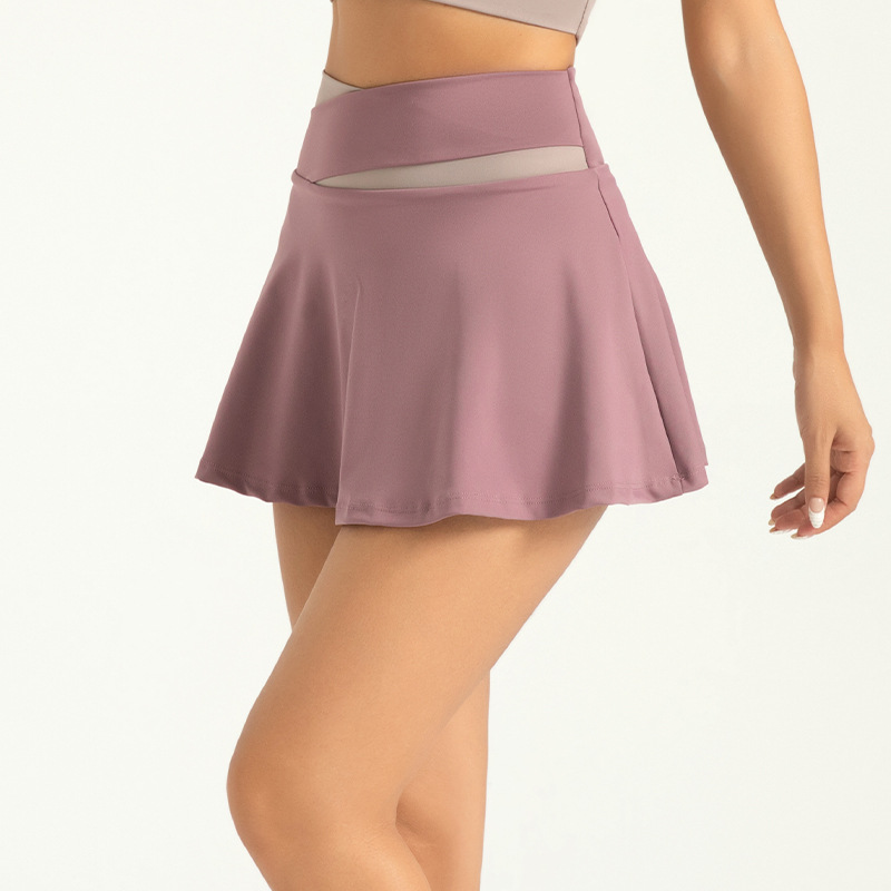 OmHome Falda deportiva desnuda, falda falsa de dos piezas a juego de color antiexposición, falda deportiva para correr