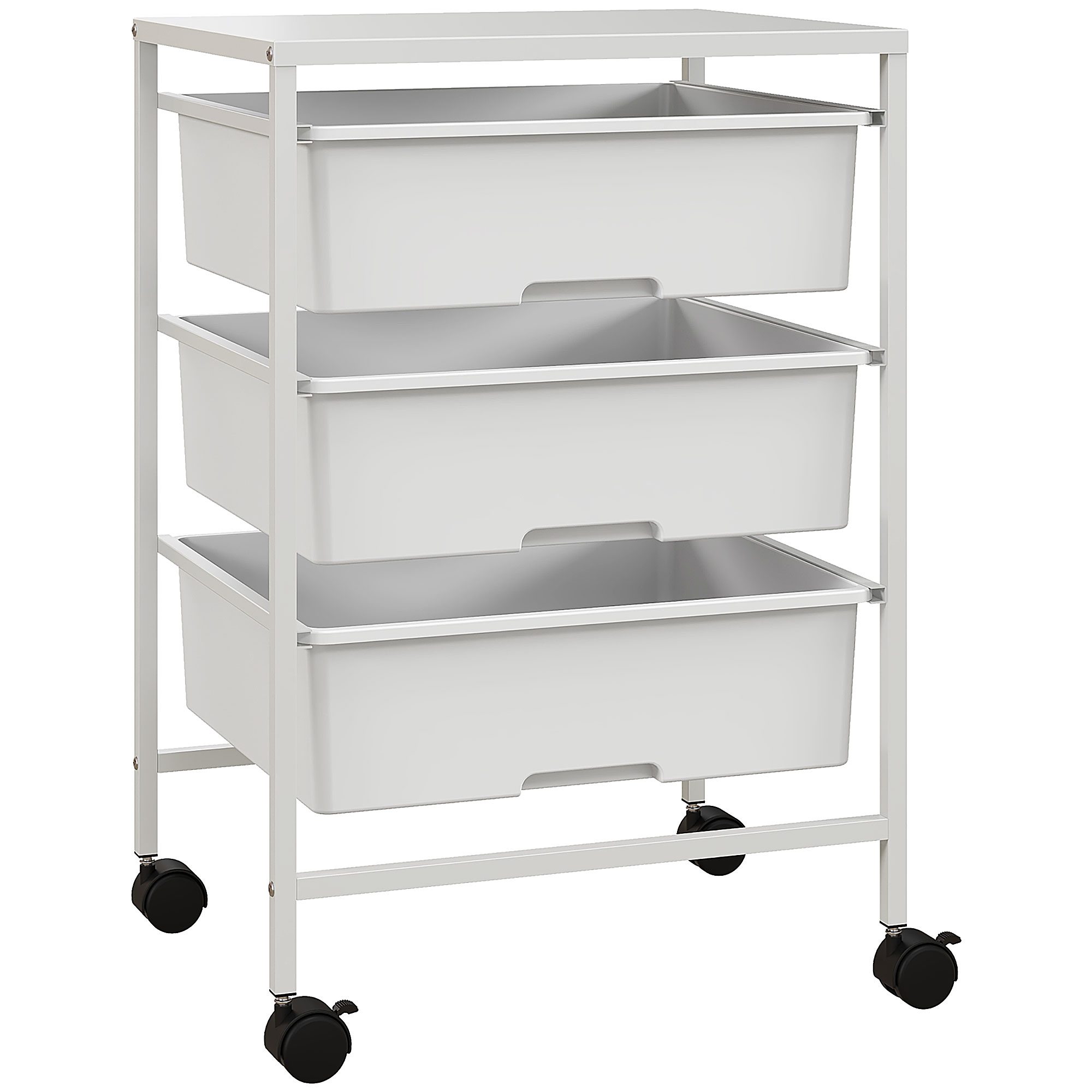 HOMCOM Carrito de Almacenamiento de 4 Niveles, Carrito de Cocina con Ruedas, 3 Cestas, Tablero y Marco de Acero, para Salón, Baño, Oficina, 40,8x33,5x60,5 cm, Blanco