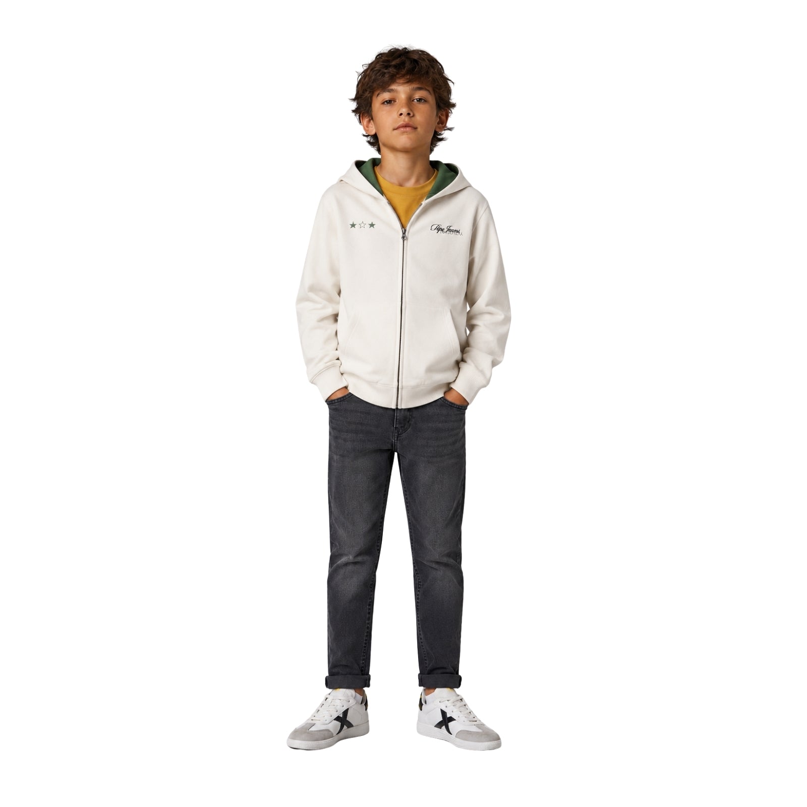 Pepe Jeans - Tate Pb5800080-808 - Sudadera Blanco Roto Con Capucha Y Cremallera Completa - Niño