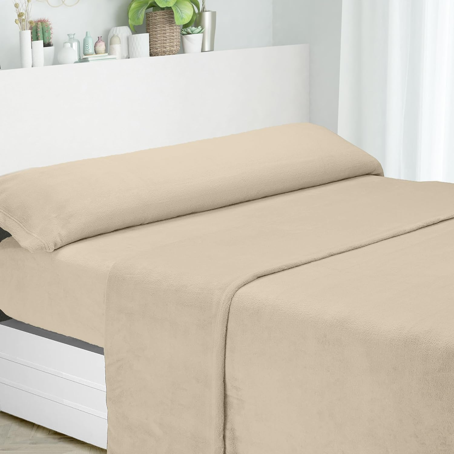Juego de Sábana Coralina Cama 90/105/135/150/180, set de 3 Piezas Sabana Bajera Ajustable, Sabana Encimera y Funda Almohada, Sabana Invierno, Sabana Termica, 100% Polister