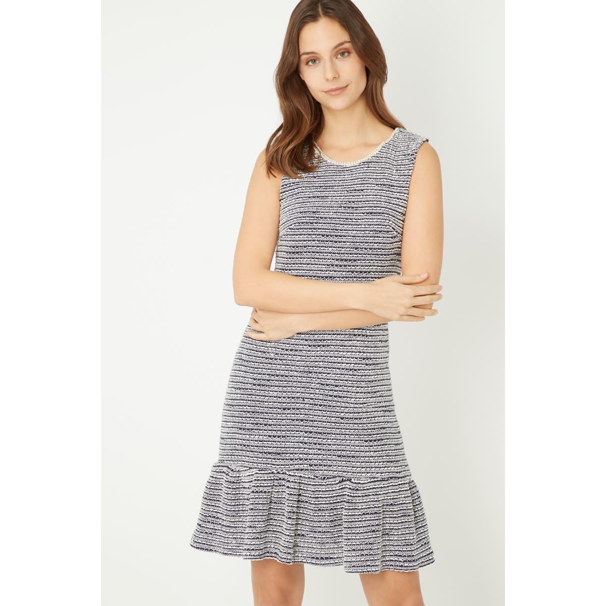 Vestido, dress, outfit tweed sin mangas detalle perlas escote redondo bajo volante elegante cómodo tejido blanco/negro talla 38 ideal eventos trabajo versátil ✅Entrega 24/48h