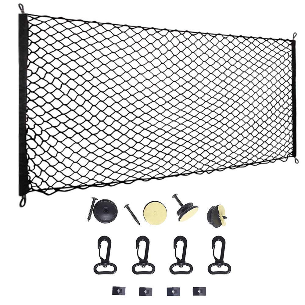 Red de equipaje para coche, red elástica de nailon para maletero de 45.3 x 23.6 in, red protectora multifunción para almacenamiento de maletero de mascotas, perros, accesorios de coche