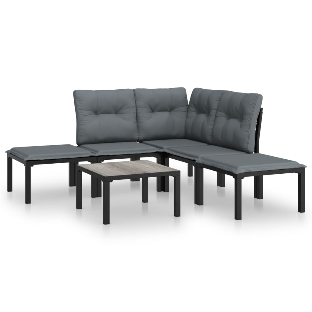 vidaXL Juego de muebles de jardín 6 pzas ratán sintético negro y gris