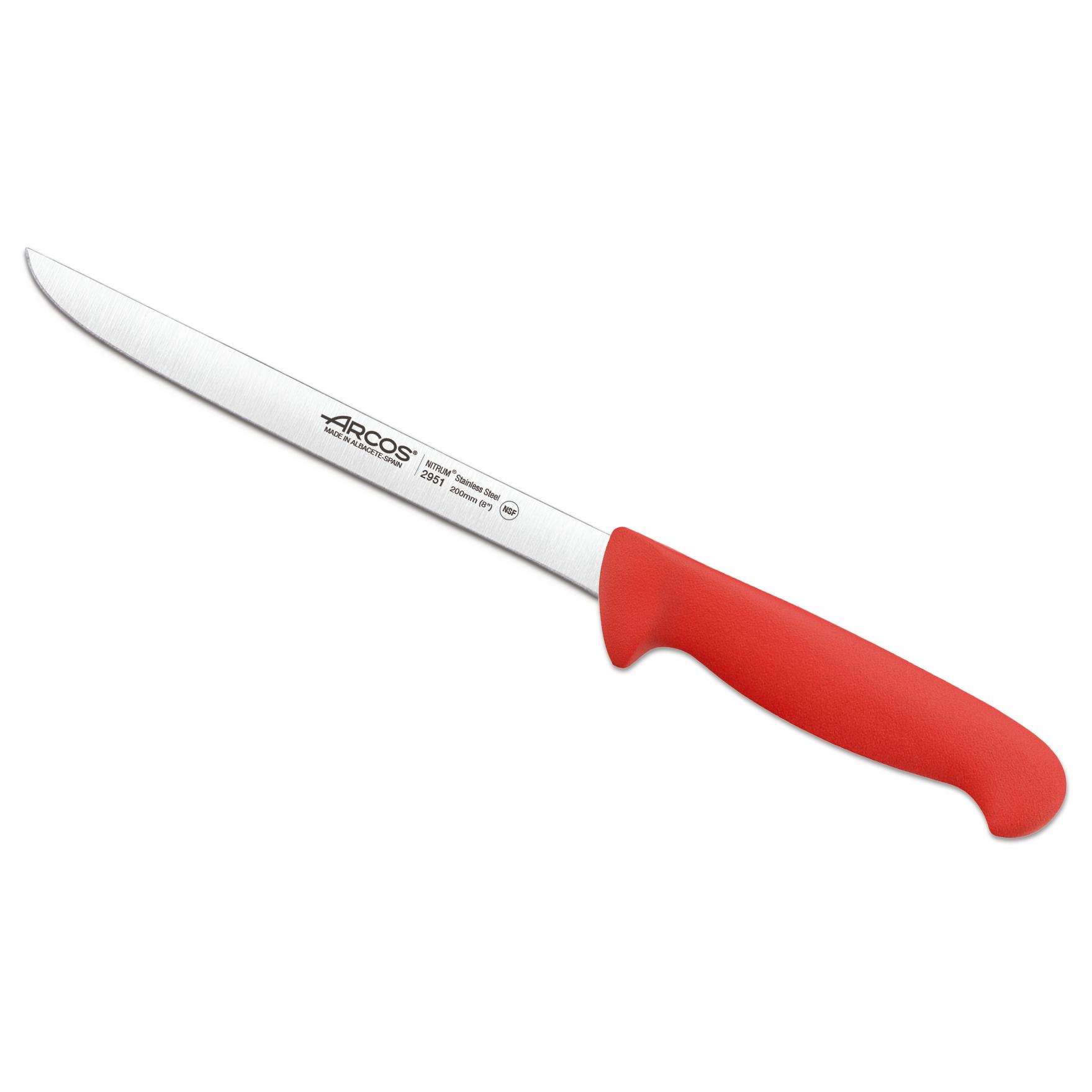 Arcos Serie 2900 - Cuchillo Fileteador Flexible - Hoja de Acero Inoxidable NITRUM de 200 mm - Mango inyectado en Polipropileno Color rojo
