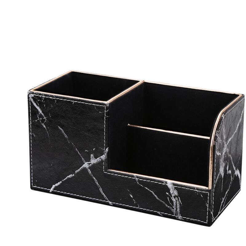Caja de almacenamiento de escritorio de cuero multifuncional, portalápices de mármol cuadrado de lujo brillante, negro