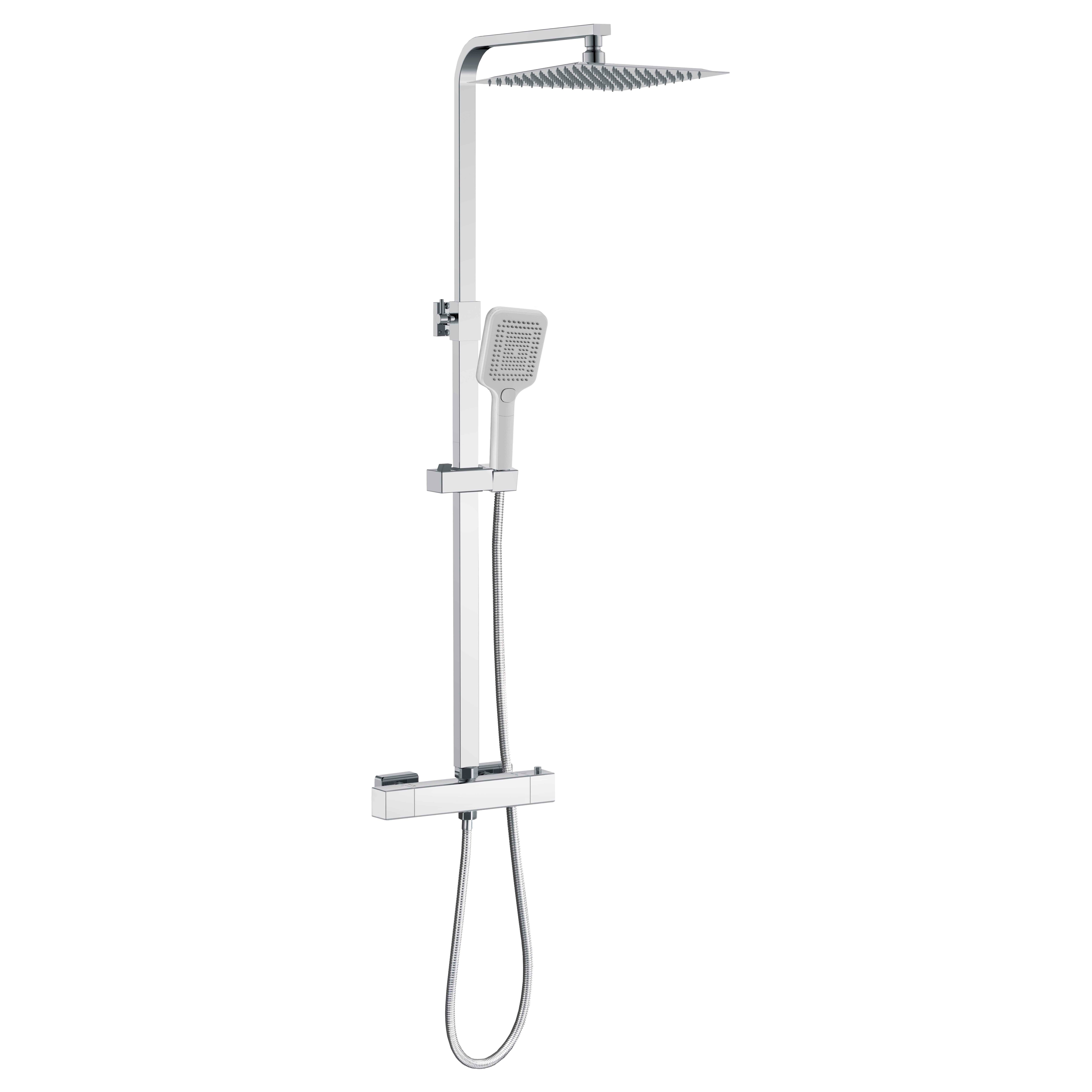 Aica Columna de Ducha con termostato y alcachofa cuadrada 30x30cm rociador superior plata brillante barra regulable