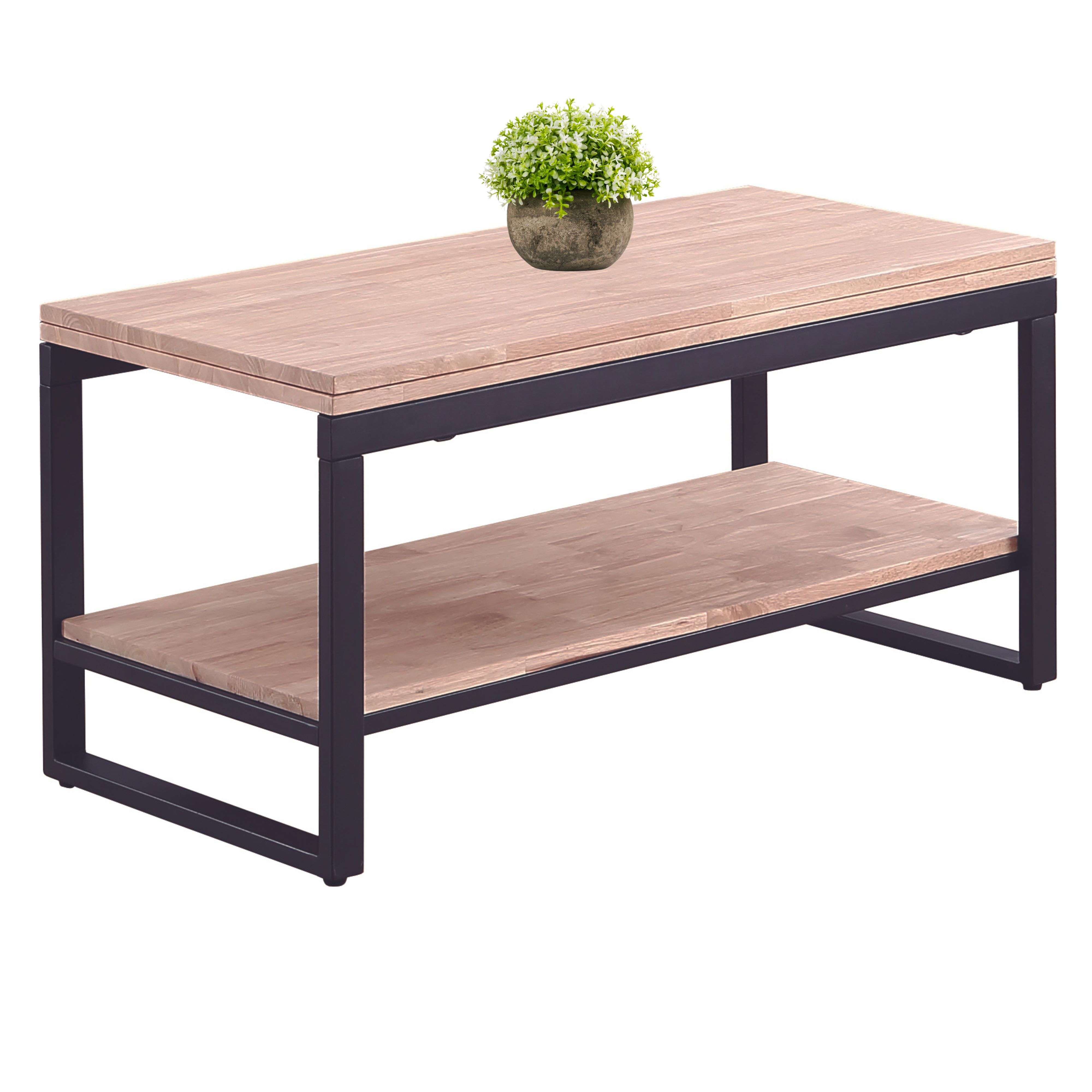 Miroytengo Steve Mesa de Centro Salón Comedor Elevable y Extensible Color Roble Nordish y Negro mate 47-62x100x45-90 cm