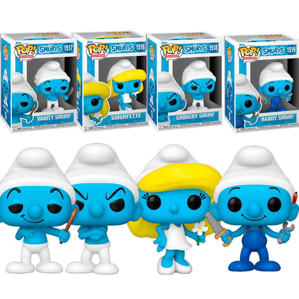 Pack 4 Funko Los Pitufos The Smurfs Pitufina Smurfette  Pitufo Vanity VAnidoso  Handy MAnitas Gruñón Grouch  1516 1517 1518 1519 Pop Vinyl