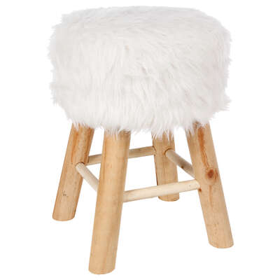 Factory Cuadros - Taburete Auxiliar Oslo Pelo Sintético Blanco - Altura 42cm Diametro 30cm - Elegante Diseño Moderno | Fácil de Limpiar