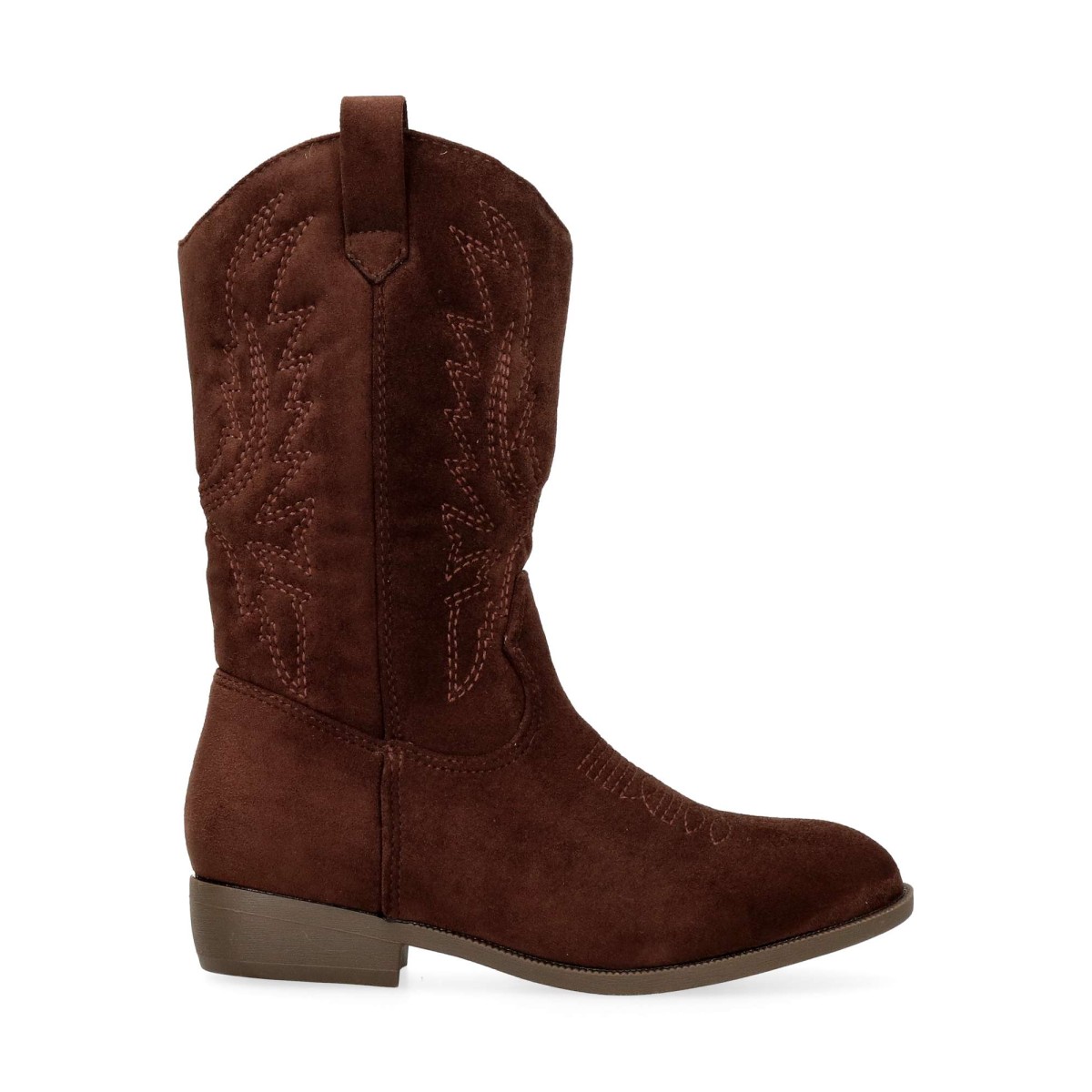 Peke's by Vanessa - Botas cowboy niña de antelina con bordado decorativo y cierre cremallera color chocolate