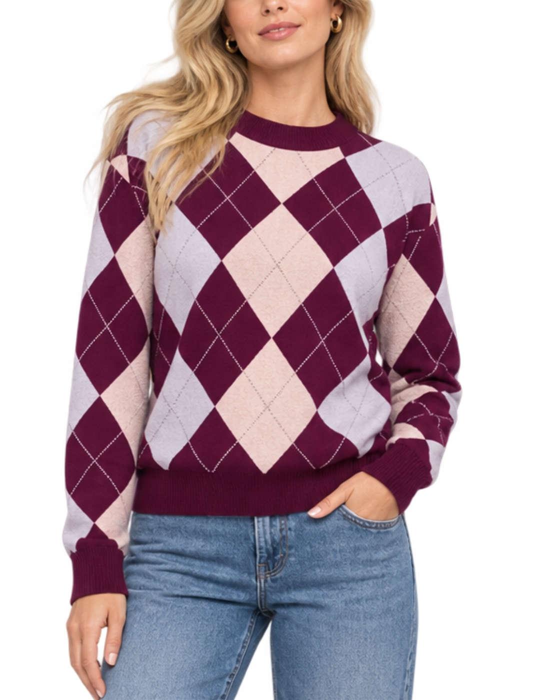 Jersey Guess Gracie granate rombos para mujer