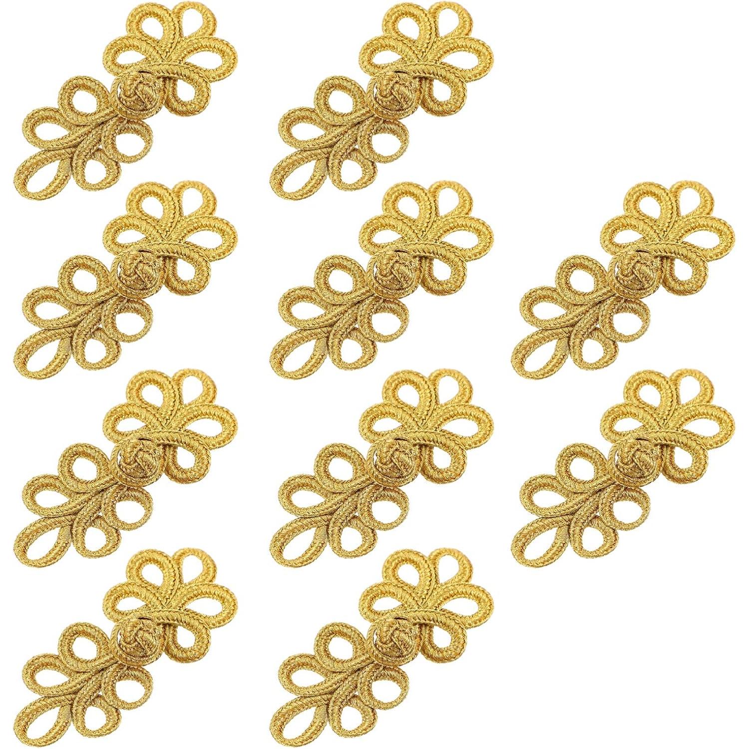 10PCs Nudos chinos Rana Botas Cierres vintage sujetos de costura para suéter, Abrigos bufanda, manualidades, Costura, Dorado, 7.8X3. 5cm