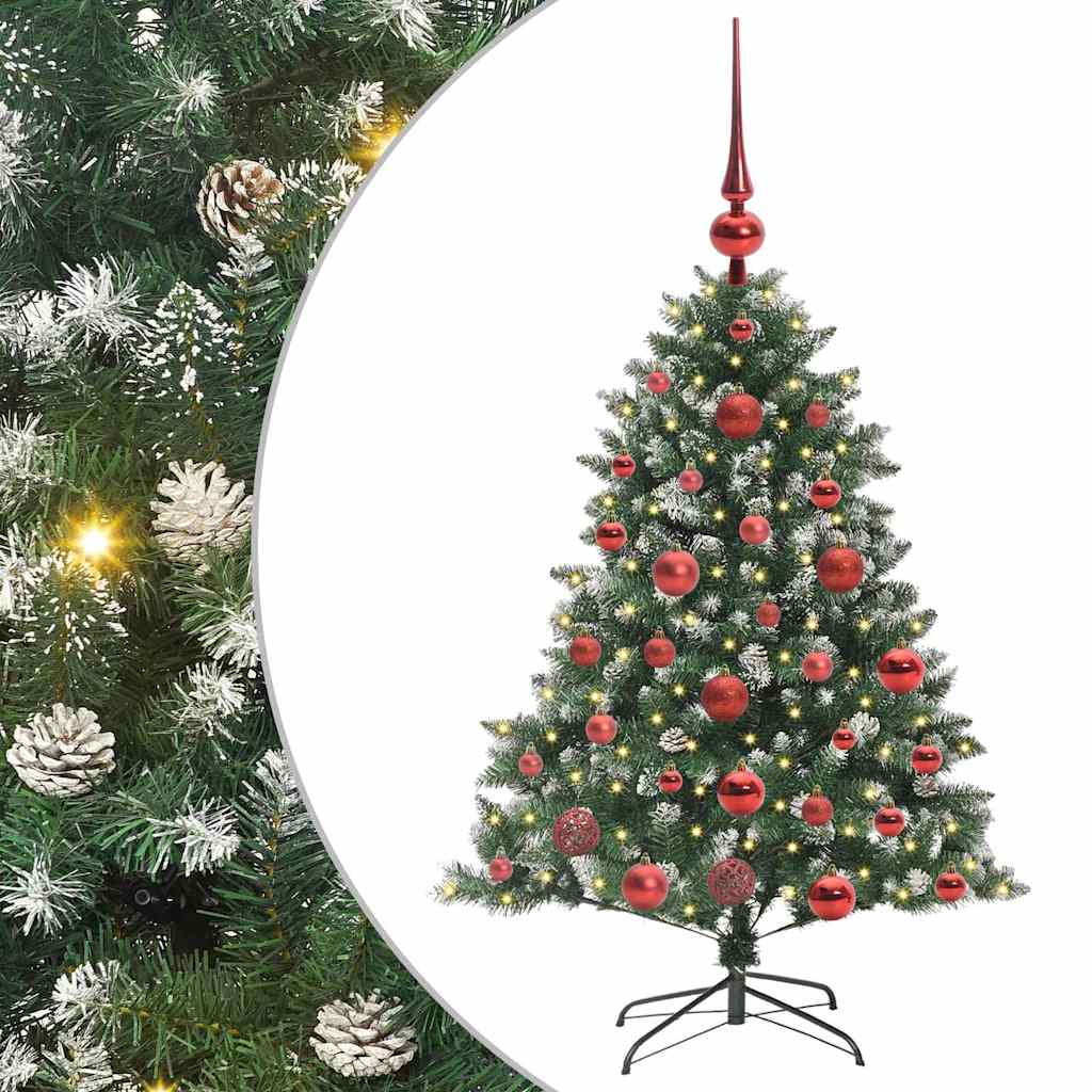 vidaXL Árbol de Navidad artificial Verde 120 cm PVC, Plástico y Acero con LED y bolas