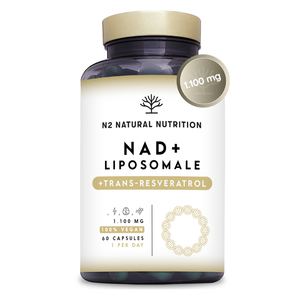 NAD+ Resveratrol 1100 mg. Fórmula Liposomal con Nicotinamide Riboside, Niacina y Vitamina E. N2 Natural Nutrition