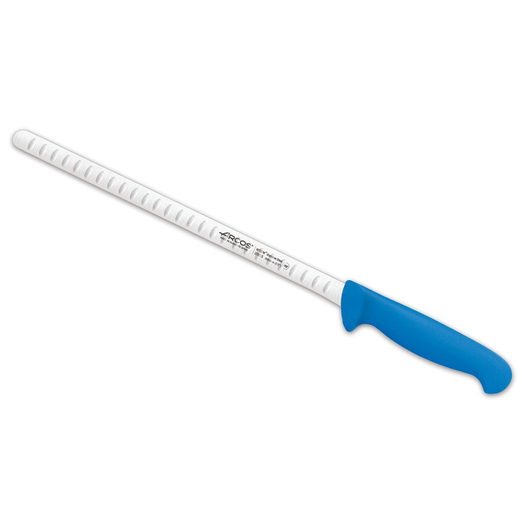 Arcos Cuchillo Salmón / Cuchillo pescado Acero Inoxidable y Hoja 300 mm. Mango ergonómico polipropileno. Serie 2900. Cuenta con diferentes colores mango facilitaru uso. Color azul.