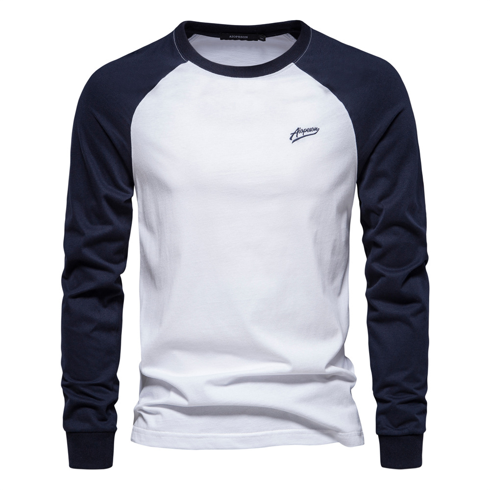 TK Camiseta básica de manga larga raglán para hombre, estilo patchwork, camiseta informal de algodón