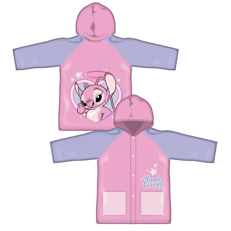 Poncho chubasquero impermeable de Stitch rosa con capucha talla 6 - Stitch