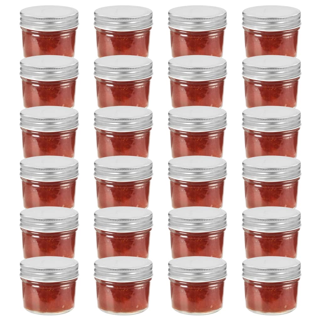 24x Tarros de Mermelada de Vidrio Tapa 110 ml Alimentos Color Blanco y rojo,  Plateado, y mas