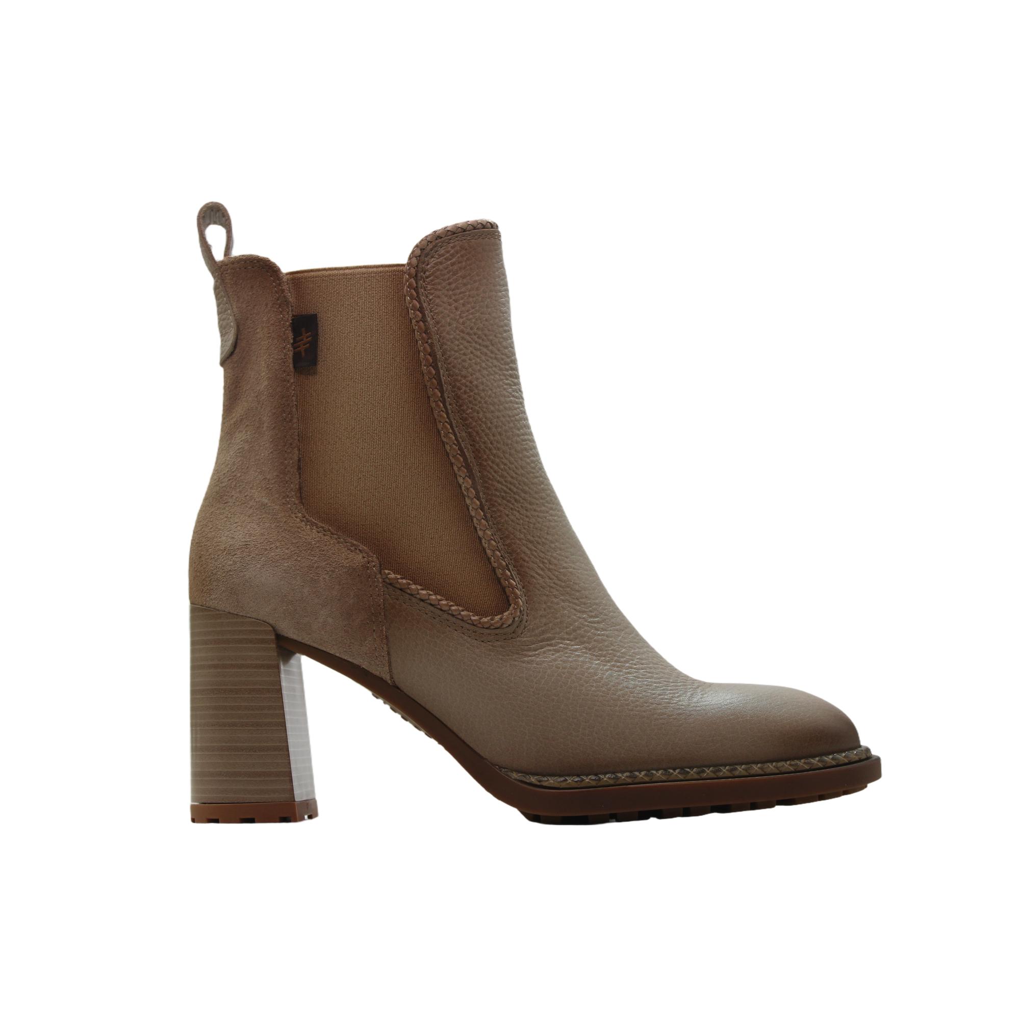 Hispanitas HI265063 Botines Chelsea de piel, tacón bloque, elásticos, suela dentada de goma, para señora