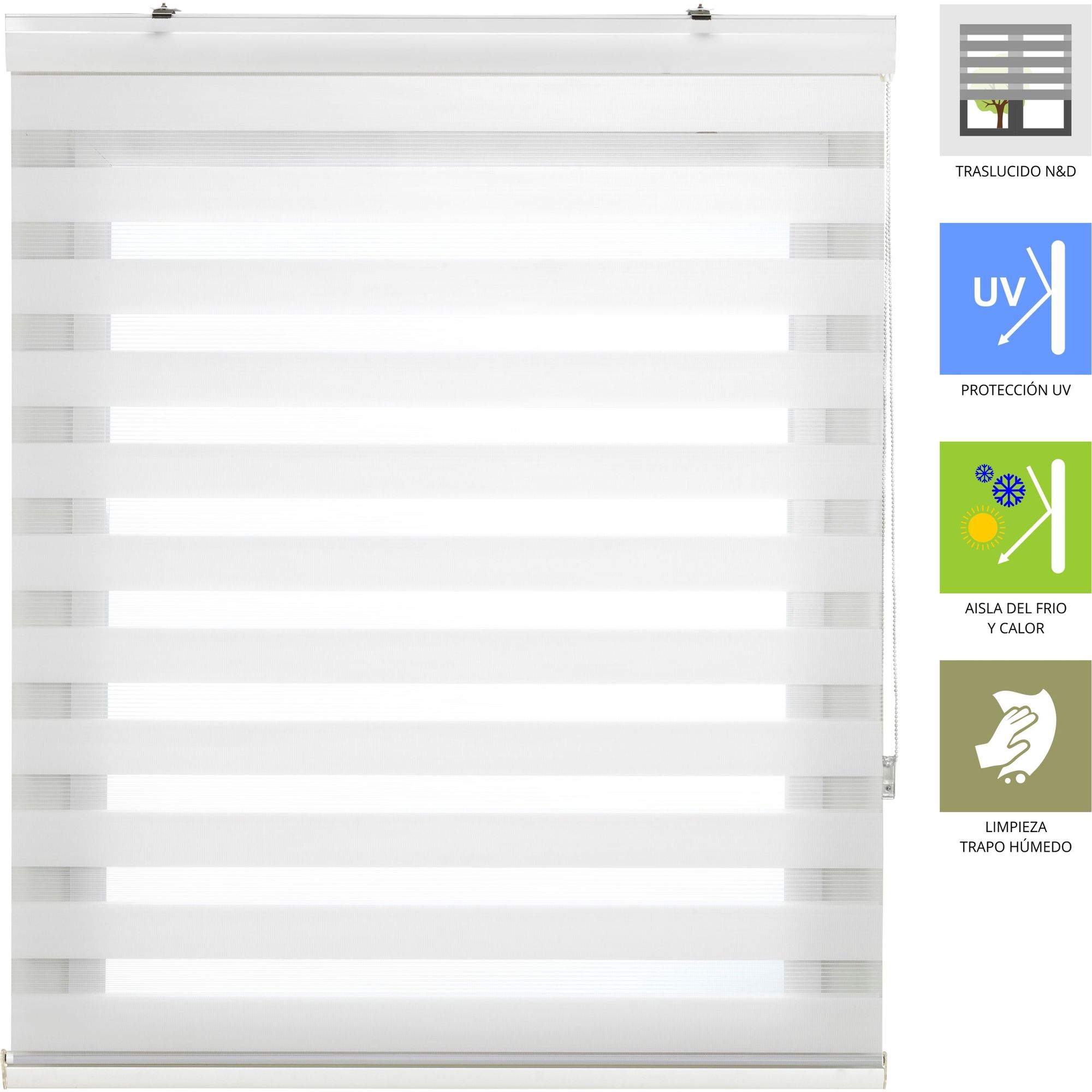 BLINDECOR - Estor Enrollable Noche y Día Premium Modelo VELA – Estor Noche y Día con Galería Fácil Instalación Pared o Techo - Estor Ventana Doble Tejido – Estor Enrollable Día y Noche para Ventanas