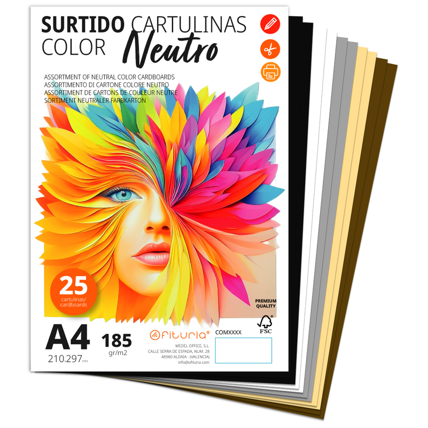 Cartulina A4, Cartulinas de Colores, Cartulinas 185g/m2 para Manualidades, Educación, Hogar, Arte o Empresas, Cartulina de Colores A4 Surtidos - Ofituria