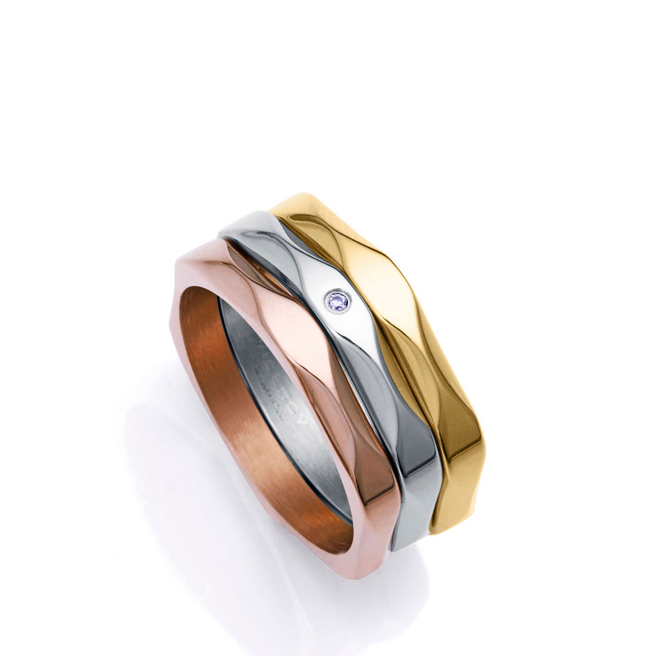 Viceroy Tres anillos de mujer de acero en tres tonos