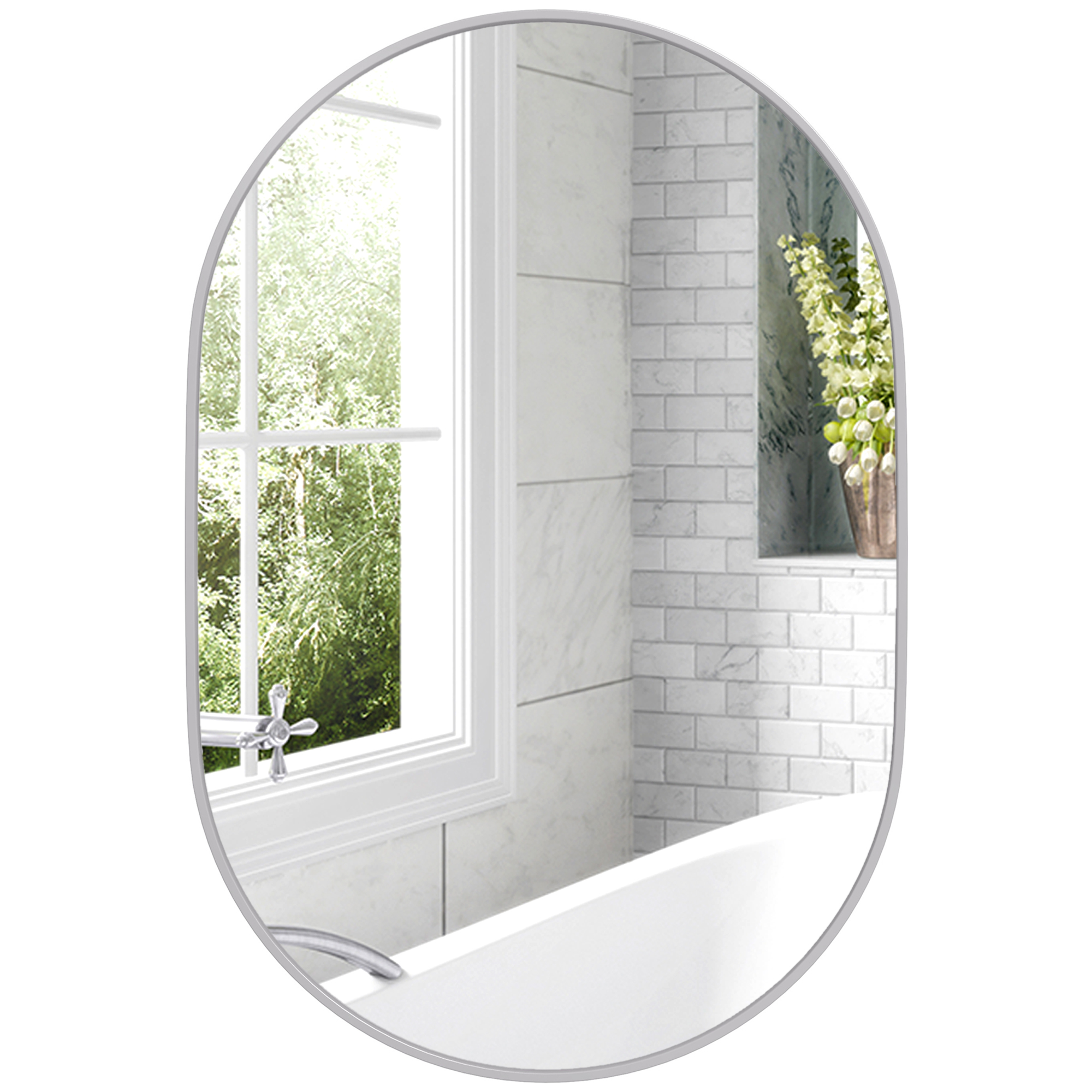 HOMCOM Espejo de Baño Ovalado 60x90 cm con Marco de Aluminio Espejo de Pared Decorativo Horizontal o Vertical para Salón Entrada Pasillo
