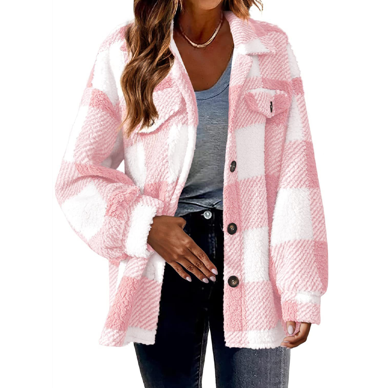 OmHO Abrigo de felpa con botones en la parte de Abrigo, ropa de Abrigo Térmica de invierno de manga Larga versátil, ropa de Mujer