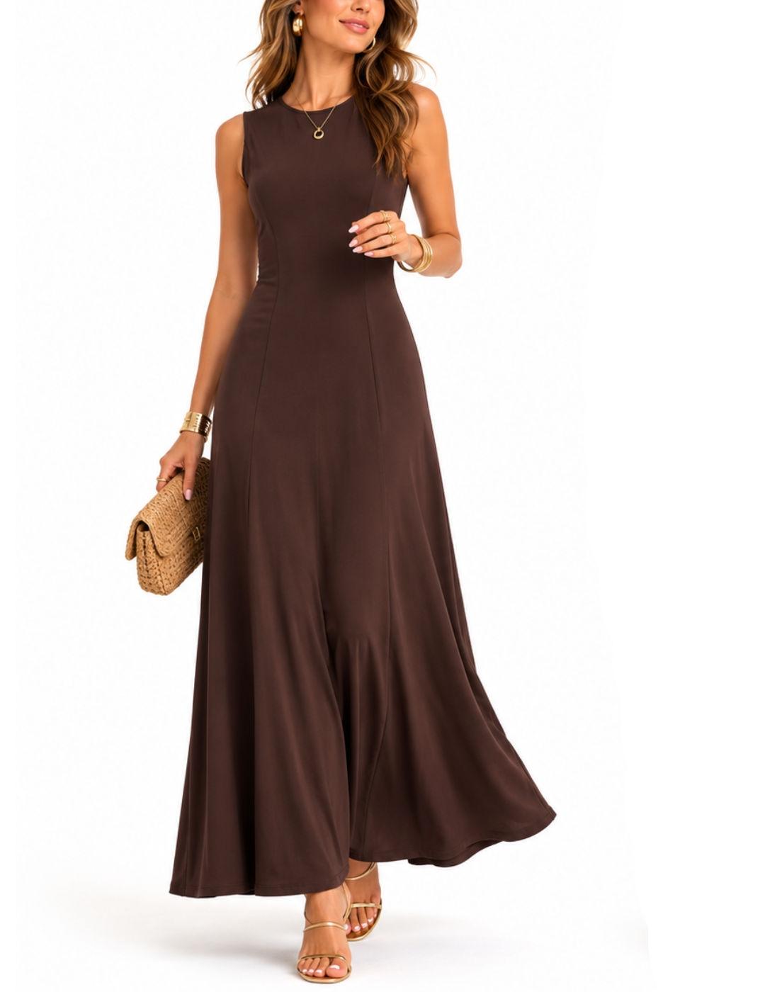 Vestido Vila Arima marrón chocolate manga sisa para mujer