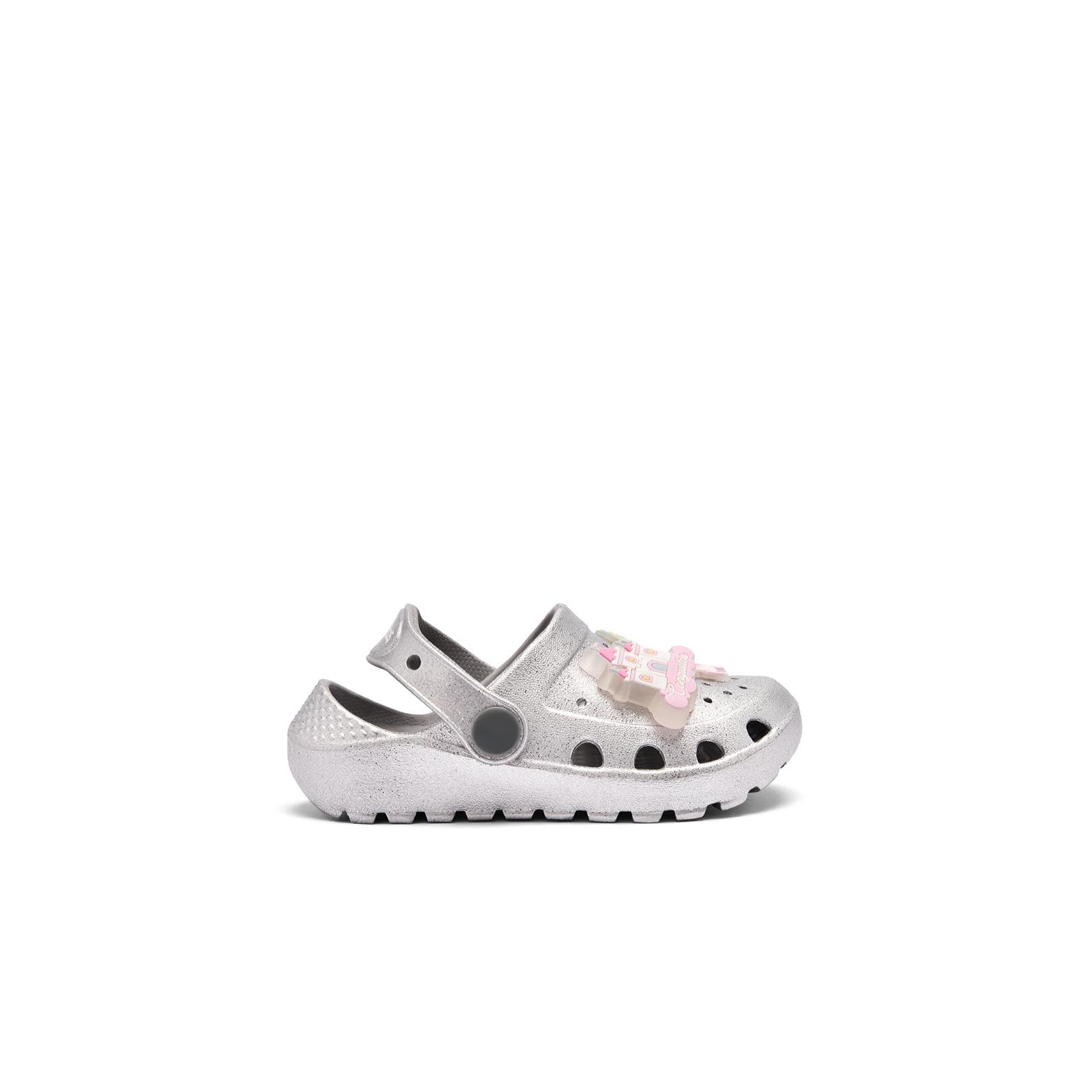 Conguitos - Zuecos de Niña Glitter Plateado con Detalles Luminosos y Temática de Castillo para Niña