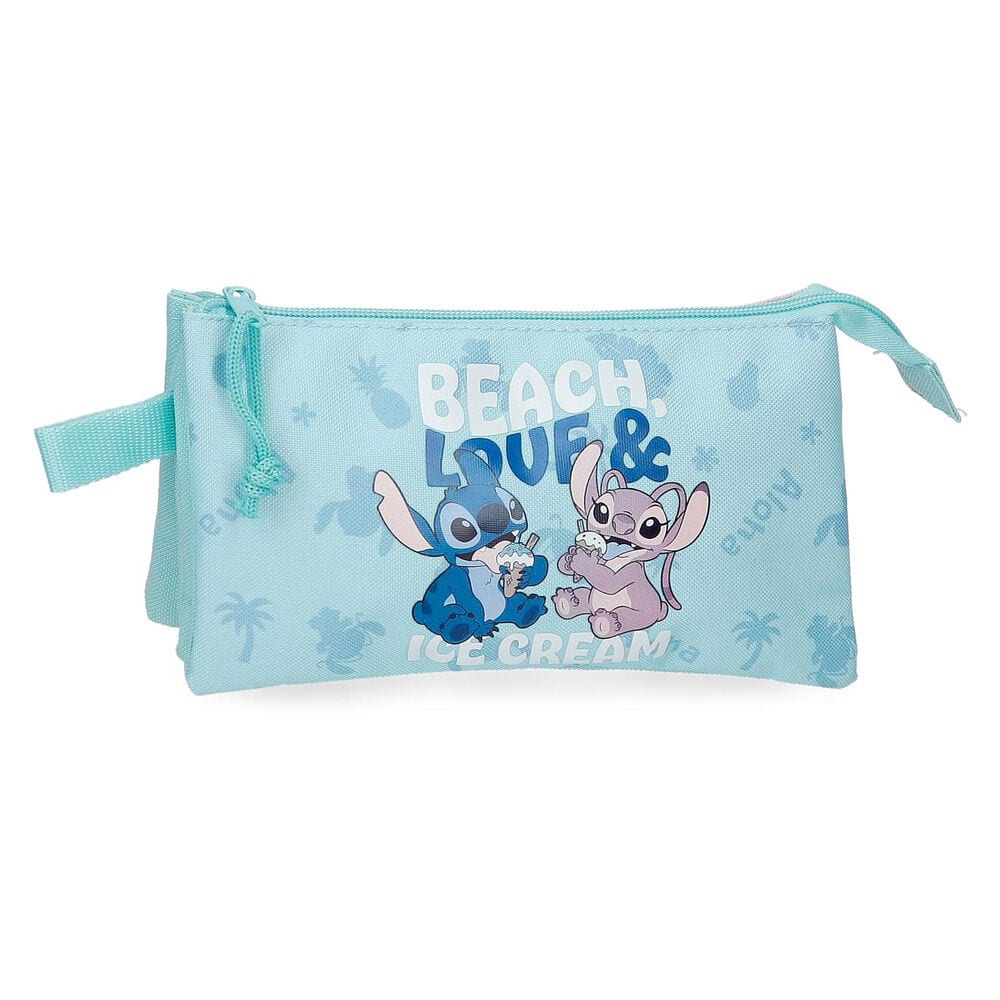 Portatodos Stitch Disney, Triple Compartimento con Cremallera, Poliéster Resistente y Ligero, Estuche Escolar y Neceser Multiusos para Viaje, Regalo Infantil, Diseño Original