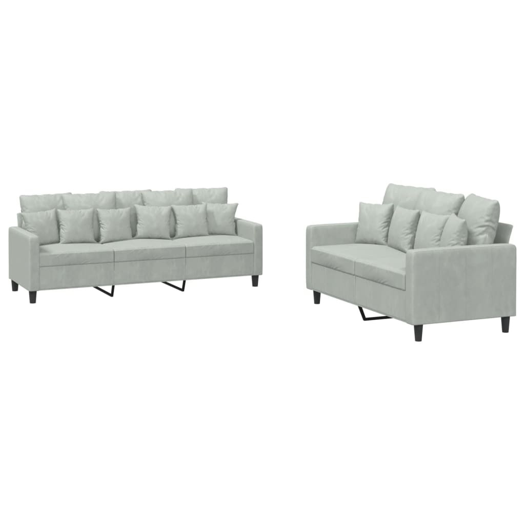 vidaXL Juego de sofás con cojines 2 piezas terciopelo gris claro
