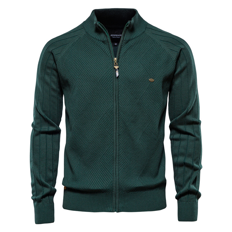 TK Suéter para Hombre, Chaqueta Cárdigan de Otoño para Hombre, Nuevo suéter Jacquard con Solapa de Color sólido, suéter Informal con Cuello Alto