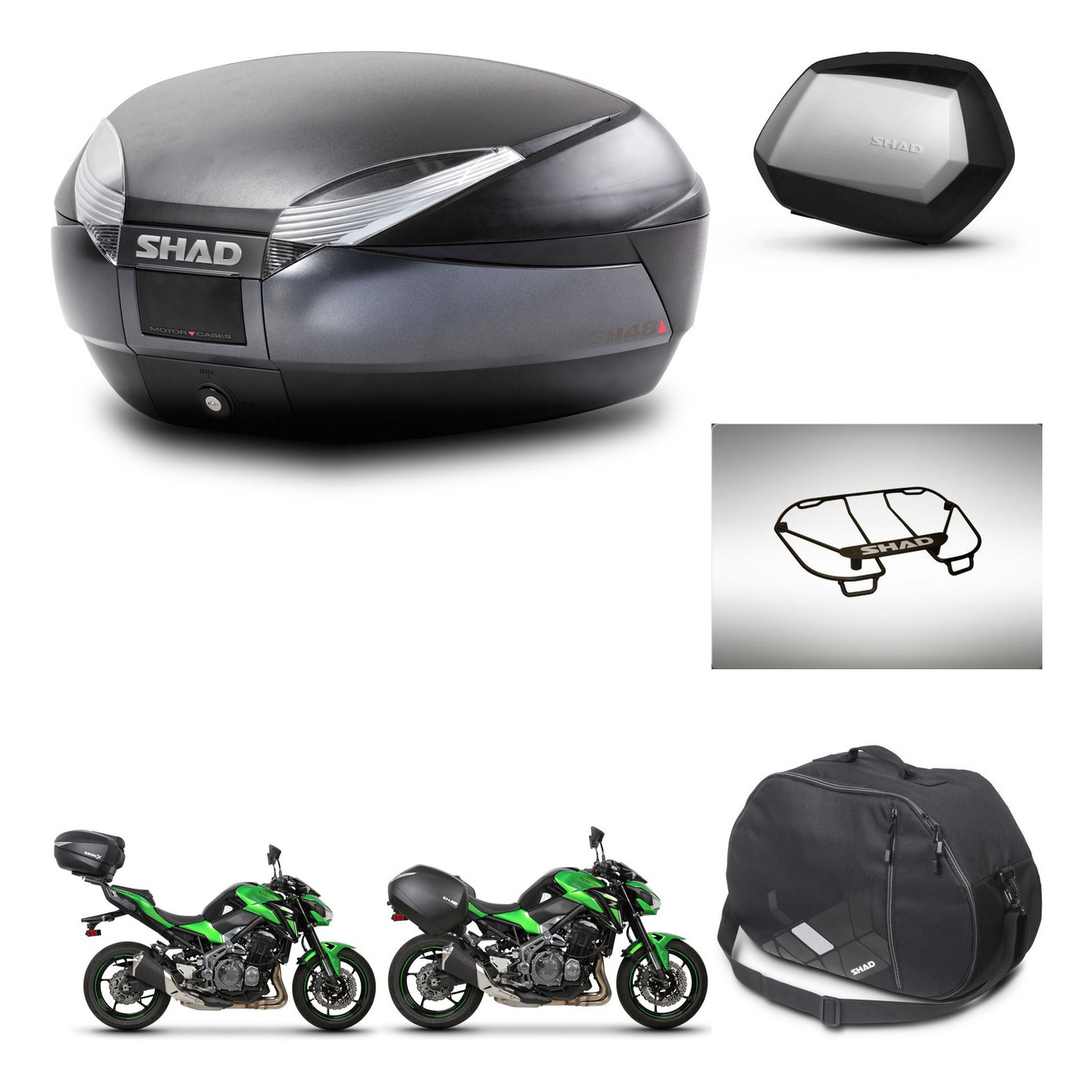 Maletas Laterales + Baul Trasero + Accesorios + Herraje 3P + Herraje Montaje Sh48 Dark Grey Premium Sc Sh35 Premium KIT-272500