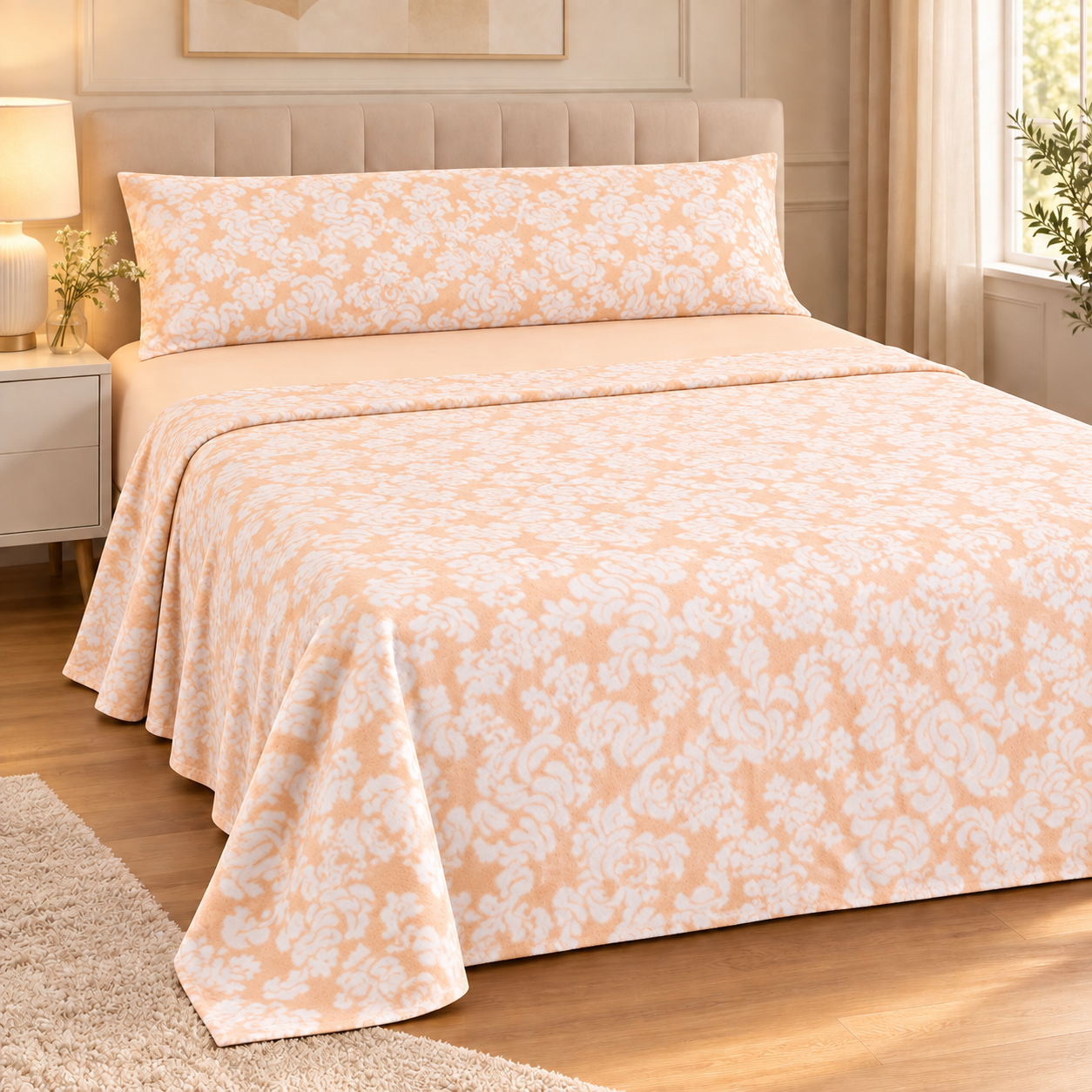 Juego de Sábanas Coralina de 3 Piezas, Suaves y Cálidas para Invierno, Sábana Encimera Estampada, Bajera Ajustable Lisa y Funda de Almohada Larga, 100% Poliéster.